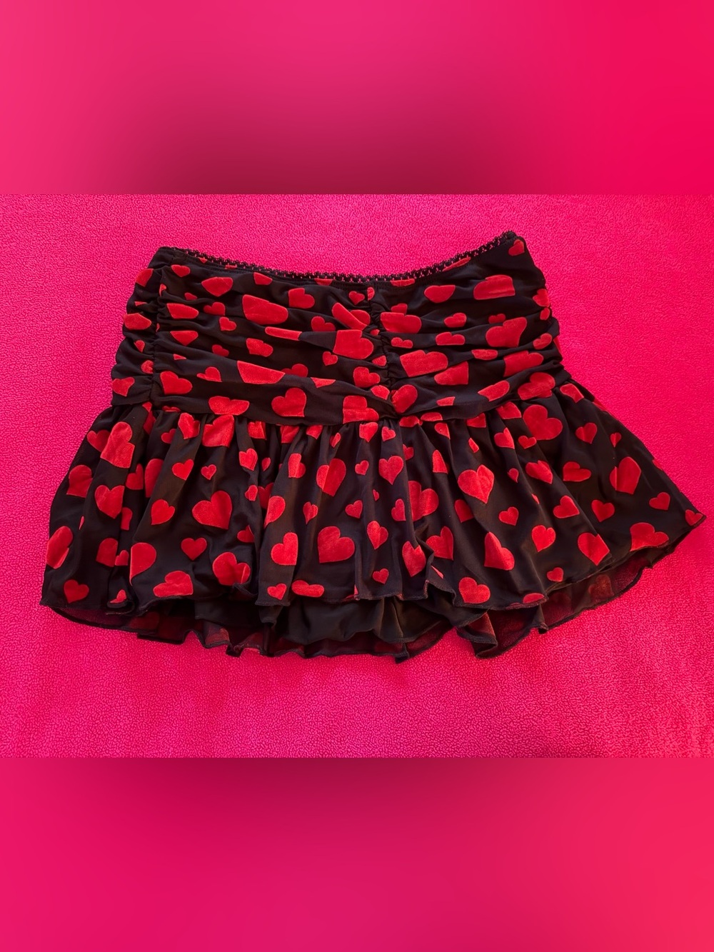 Sugar Thrillz Women’s Black Mini Skirt with Red Velvety Hearts